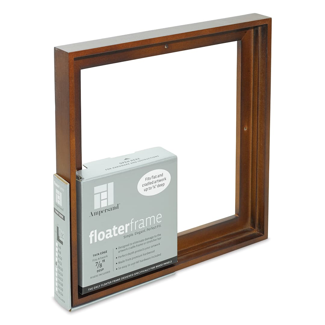 Open in modal - Ampersand Floaterframe - Thin, Walnut, 10" x 10", 7/8", at an angle