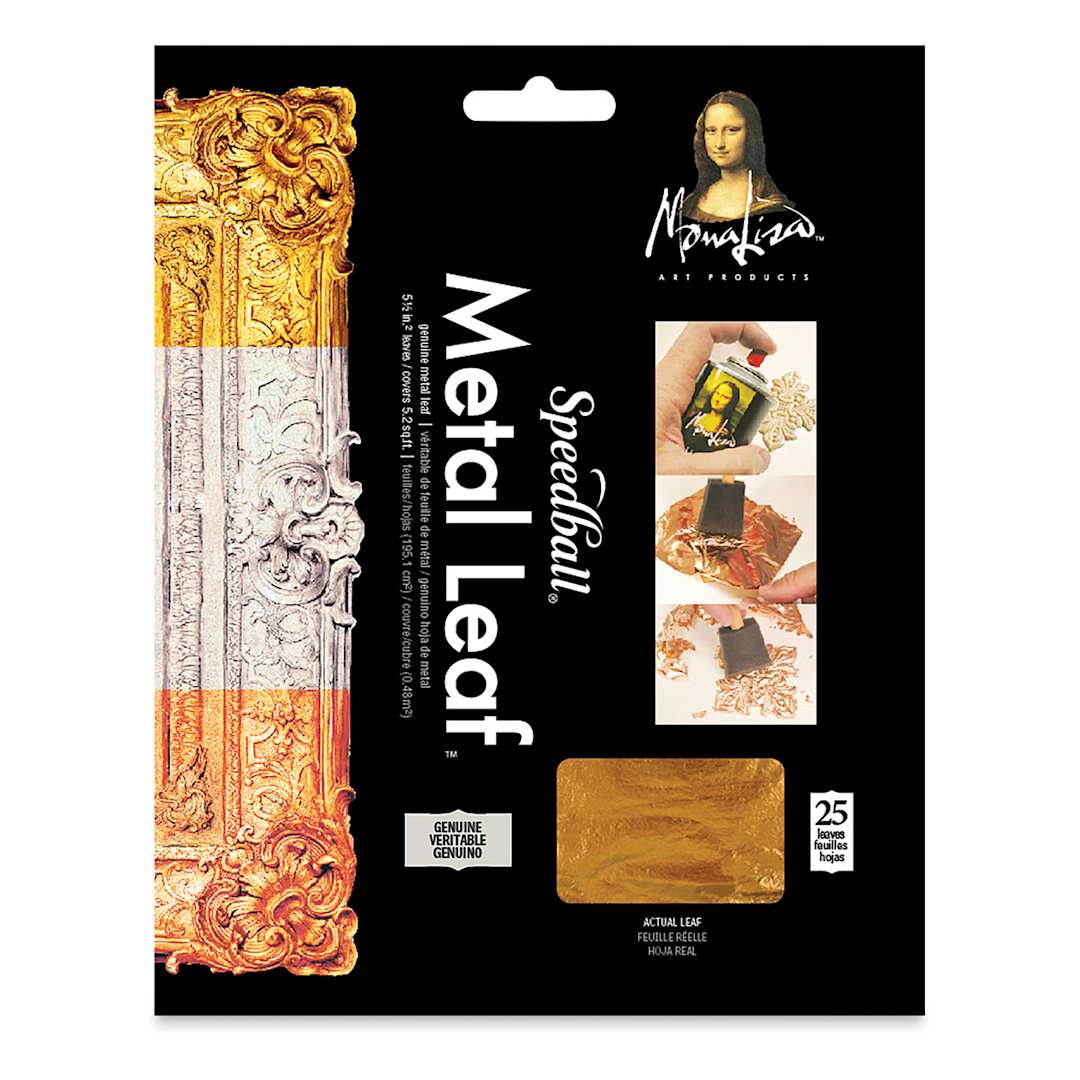 Open in modal - Mona Lisa 23 Karat Gold Leaf - Front of package of 25 Sheets