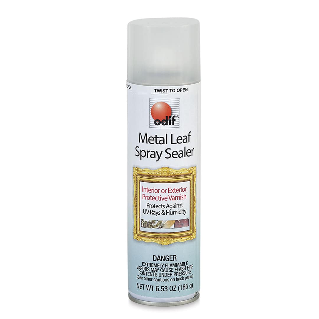 Open in modal - Odif Metal Leaf Spray Sealer - Front of capped 6.5 oz Can