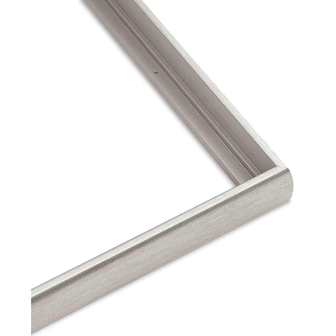 Open in modal - Blick Contour Floater Frames - Corner of Silver frame showing bevelled exterior of frame