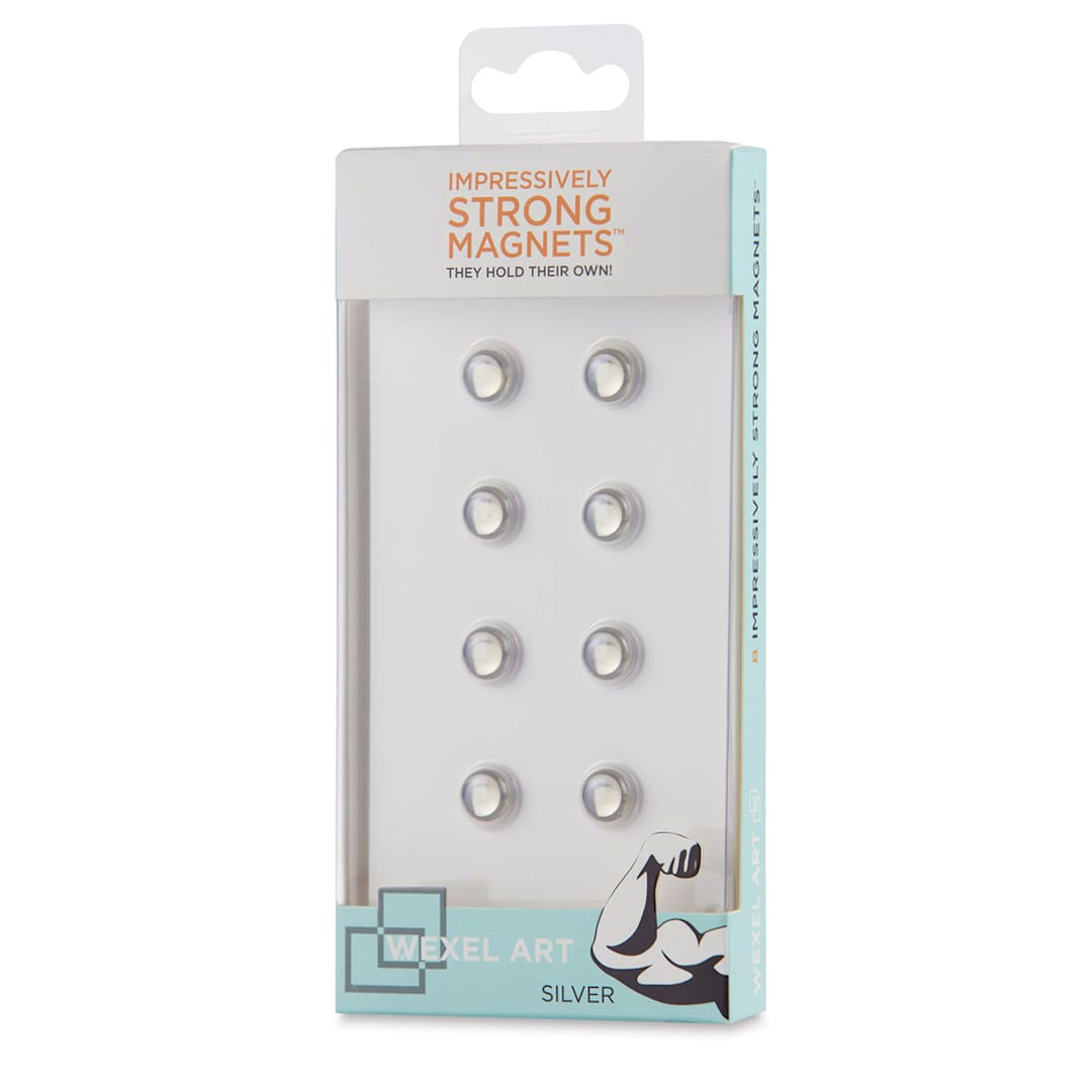 Open in modal - Single Panel Acrylic Display Frames - front view of blister package of optional 8 silver magnets