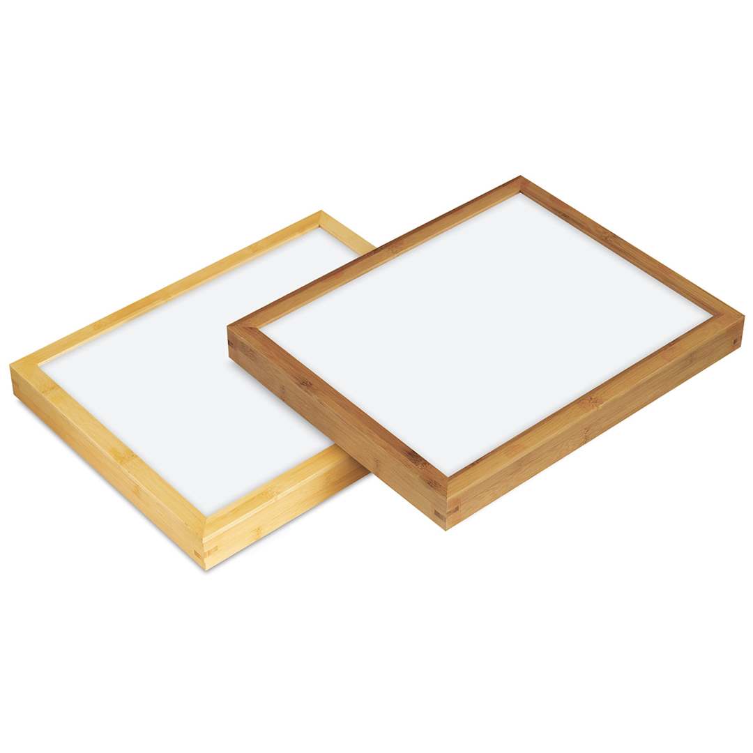 Open in modal - Blick Bamboo Gallery Frames - Angled view of Light and Dark Bamboo frames