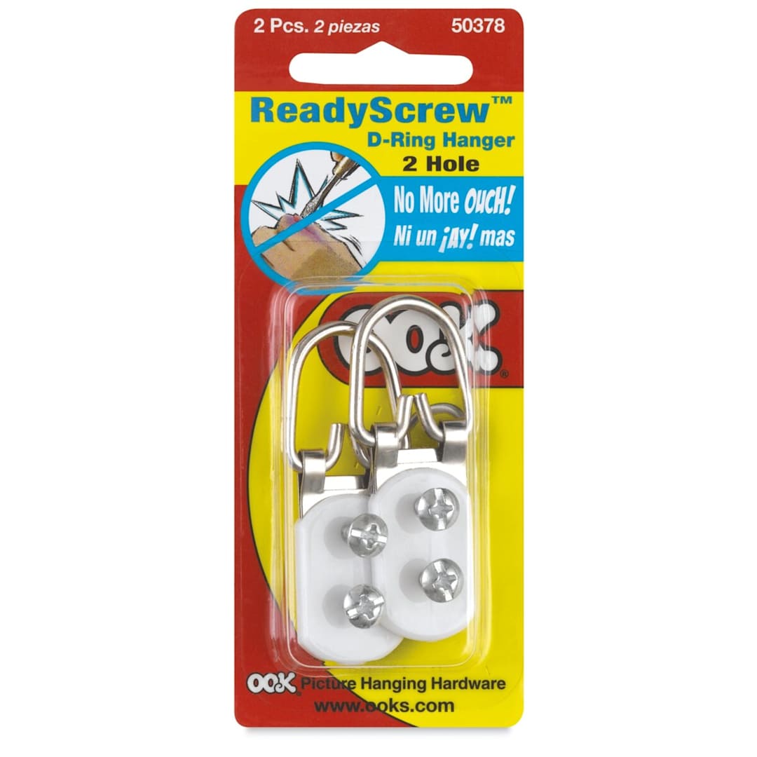Open in modal - Ook ReadyScrew D-Ring Hangers - Front of Package of Single Hole 3 pack