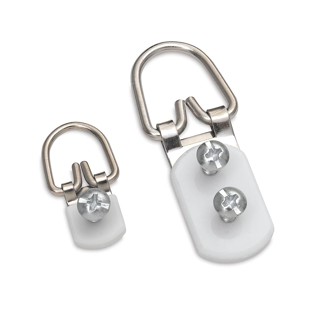 Open in modal - Ook ReadyScrew D-Ring Hangers - Closeup of Single and Double hole Hangers