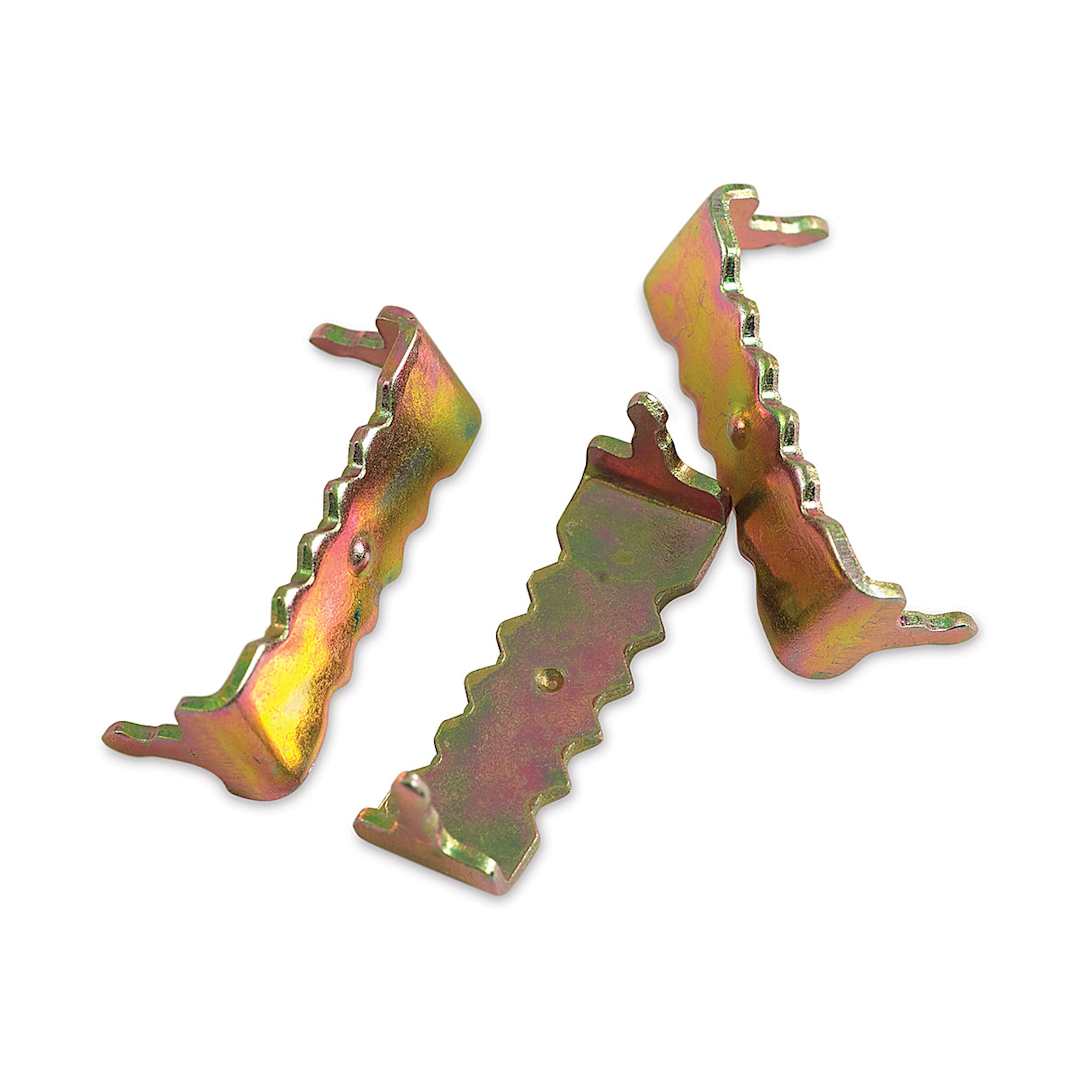 Open in modal - Ook Nailess Sawtooth Hangers - Closeup of Three Hangers
