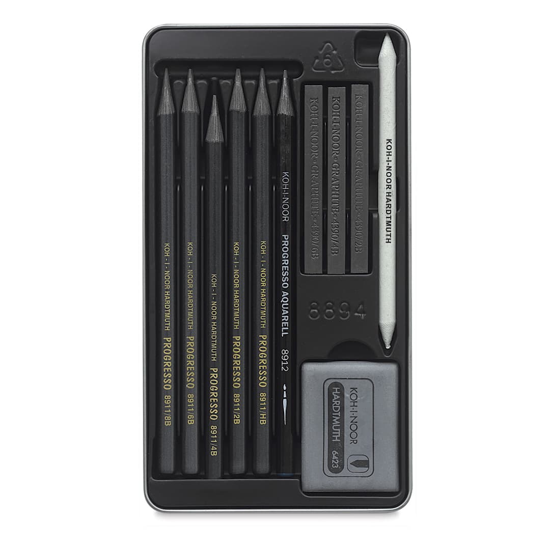 Open in modal - Koh-I-Noor Gioconda Art Sets - Components of 11 pc Graphite set in storage tray