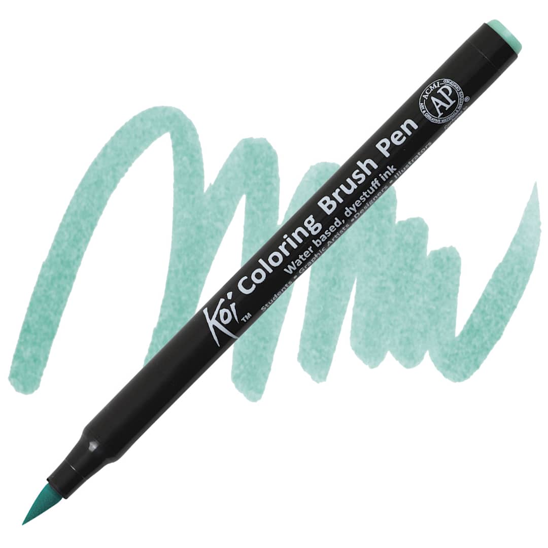 Open in modal - Sakura Koi Coloring Brush Pen - Peacock Green pen and swatch