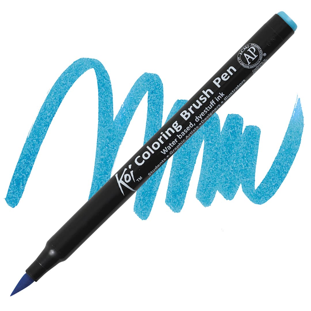 Open in modal - Sakura Koi Coloring Brush Pen - Sky Blue pen and swatch