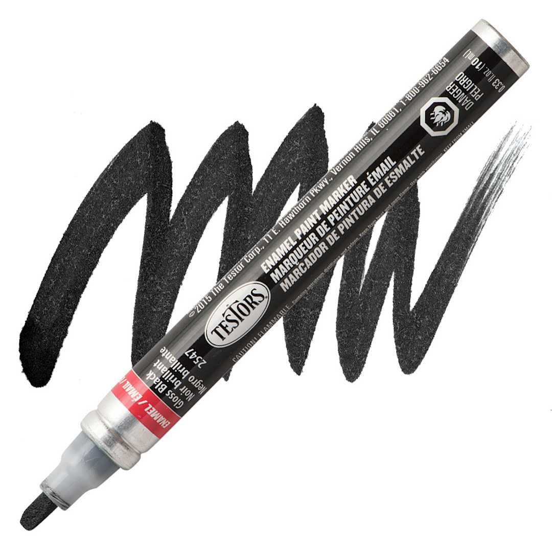 Open in modal - Testors Enamel Paint Marker - Gloss Black marker and swatch