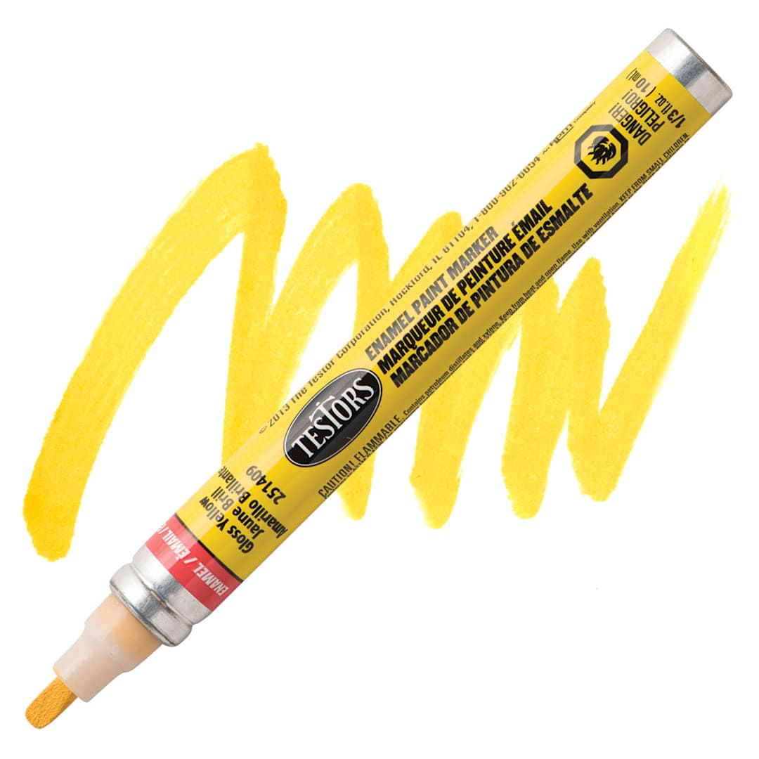 Open in modal - Testors Enamel Paint Marker - Gloss Yellow marker and swatch