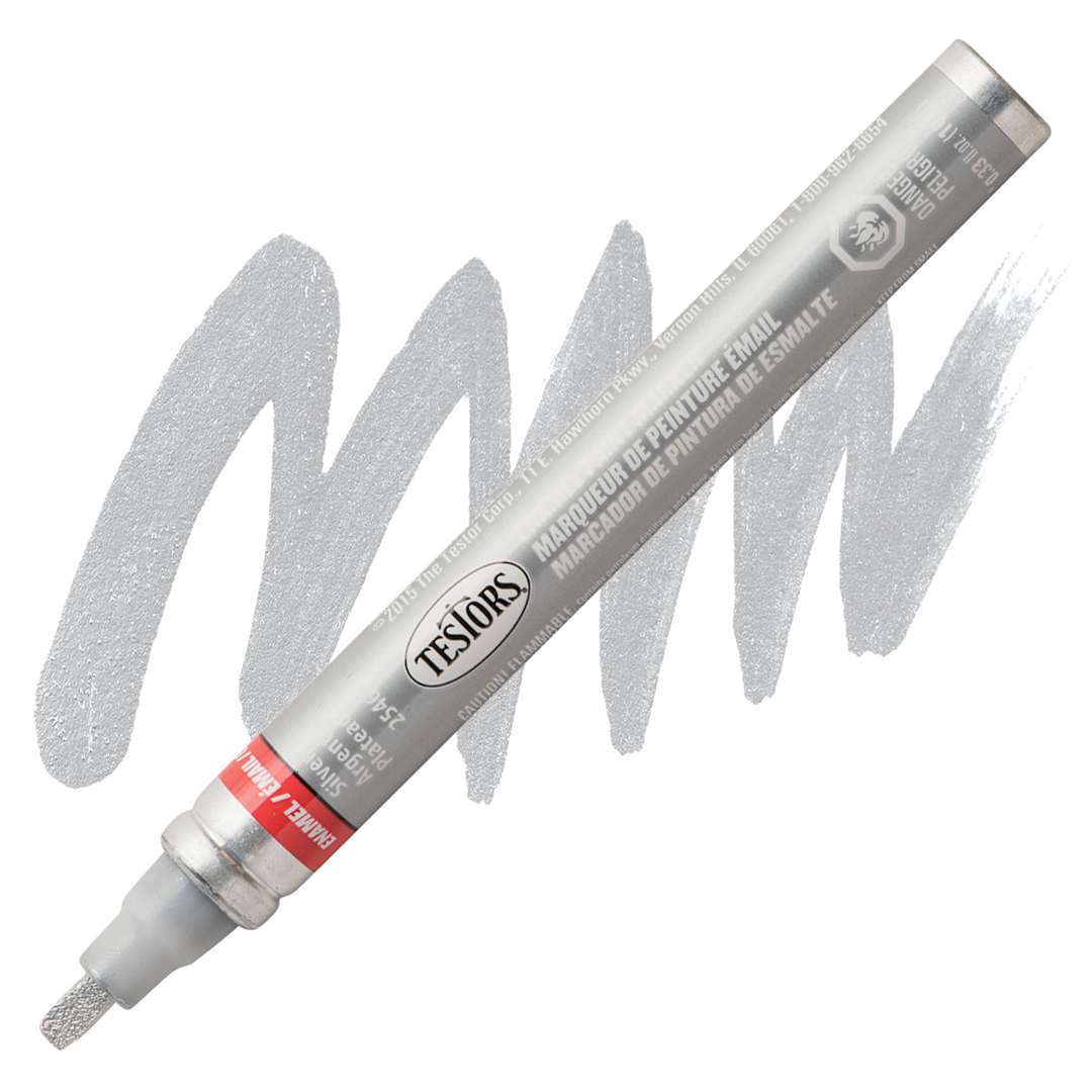 Open in modal - Testors Enamel Paint Marker - Silver (Metallic) marker and swatch