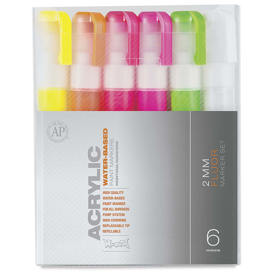 Open in modal - Montana Acrylic Marker - Fluorescent, Fine Point, Set of 6