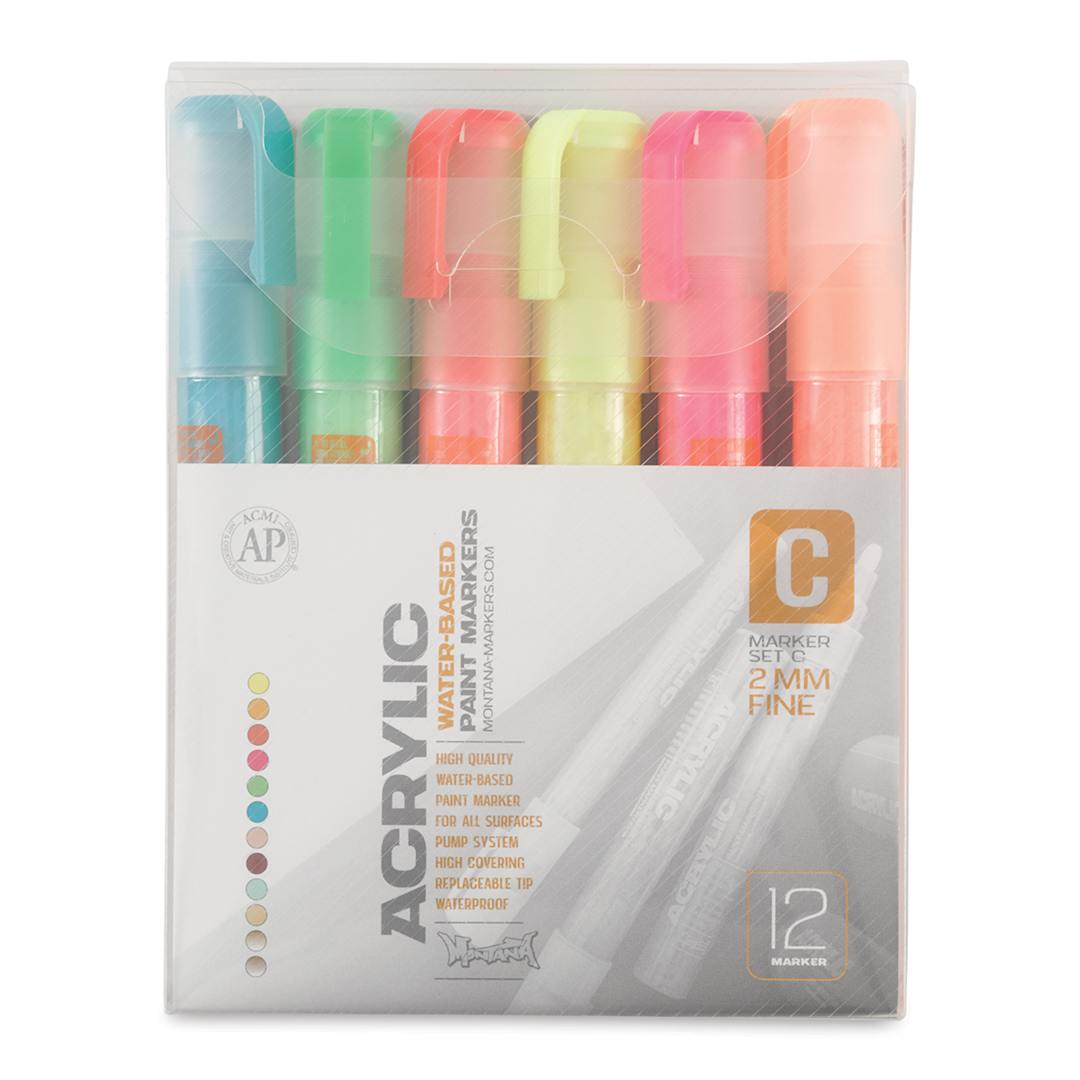 Open in modal - Montana Acrylic Markers - Set C Fine Point, Set of 12 (front of package)
