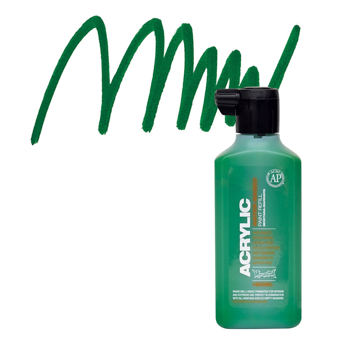 Open in modal - Montana Acrylic Marker Refill - 180 ml, Shock Green Dark, Refill and swatch