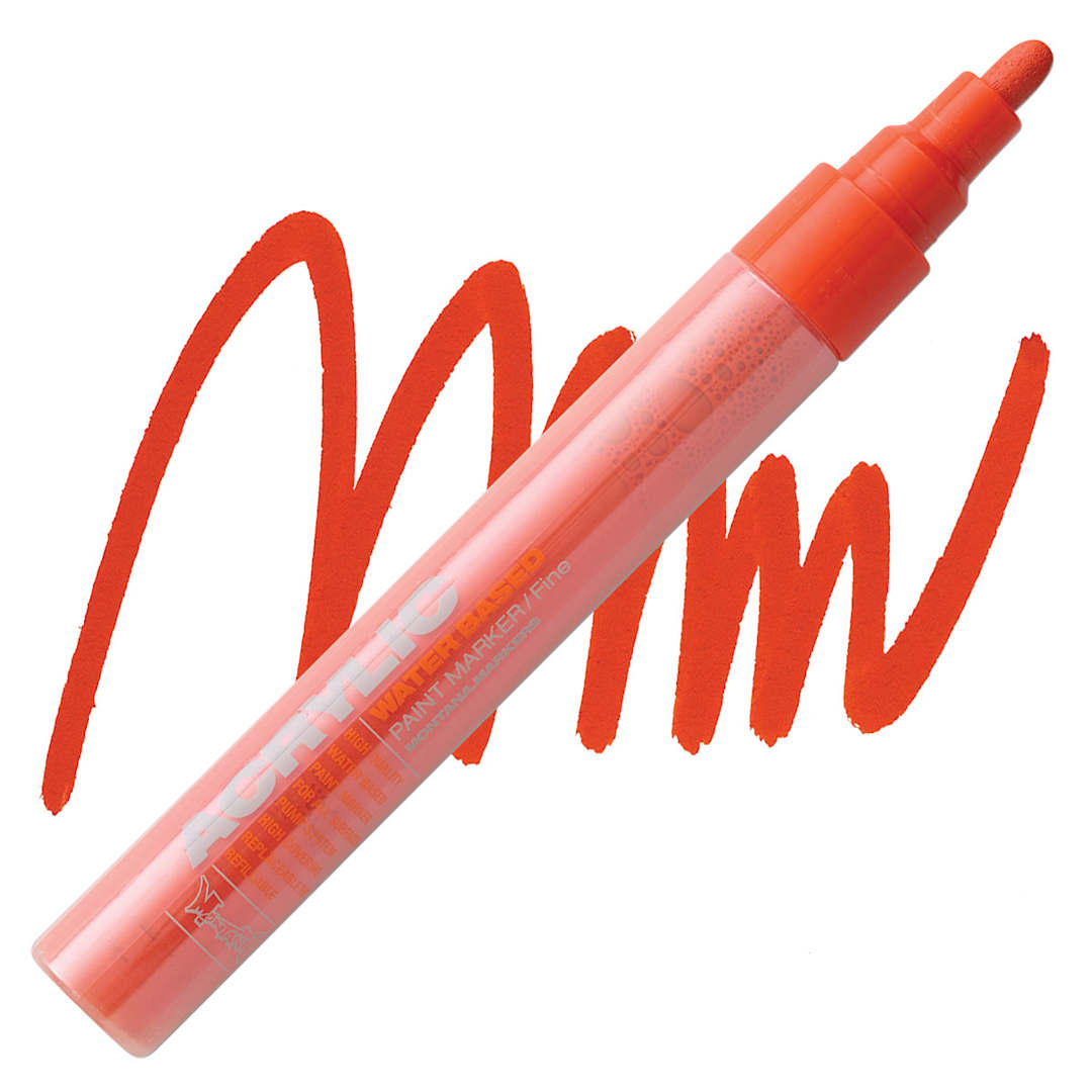 Open in modal - Montana Acrylic Marker - 2 mm, Shock Orange Dark marker and swatch