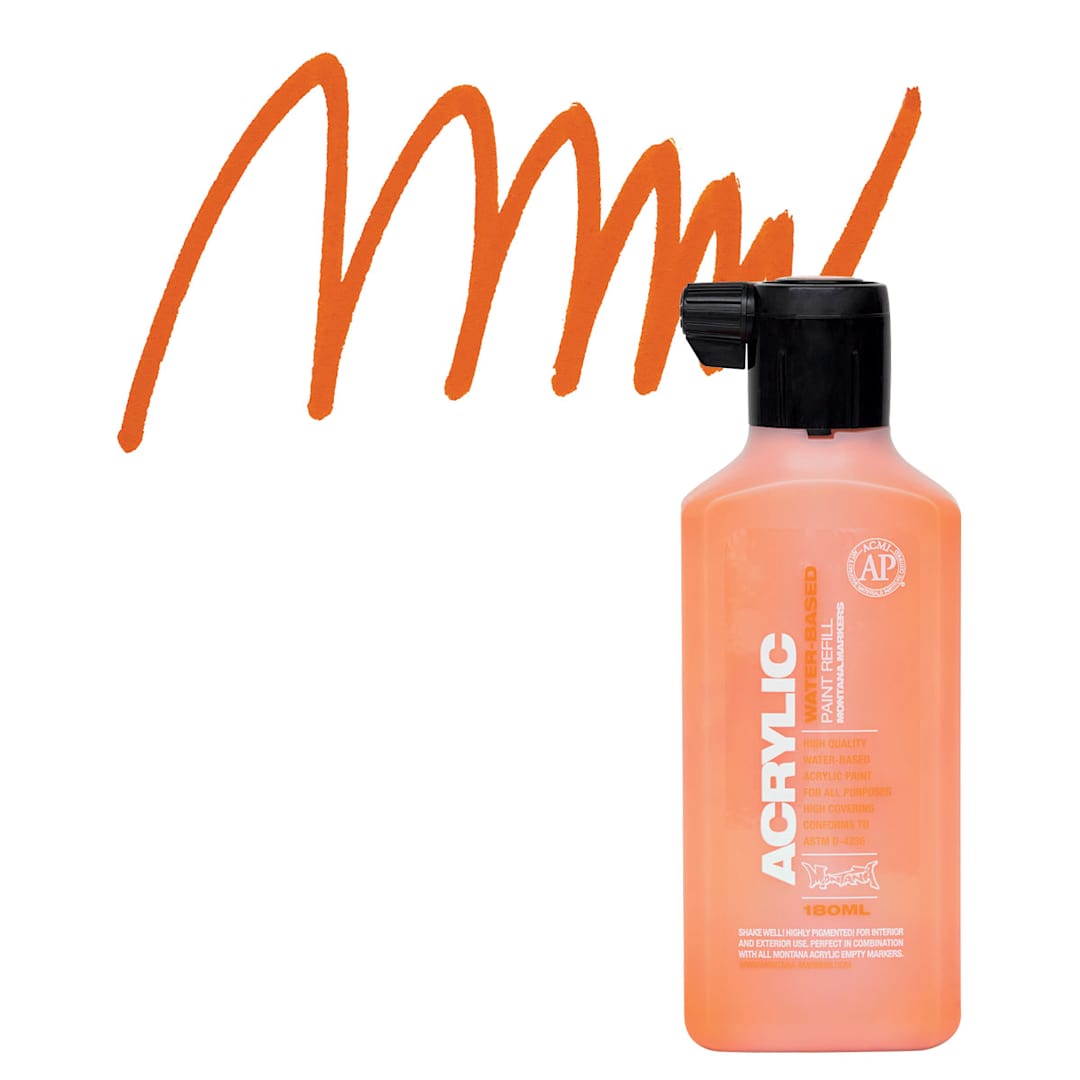 Open in modal - Montana Acrylic Marker Refill - 180 ml, Shock Orange, Refill and swatch