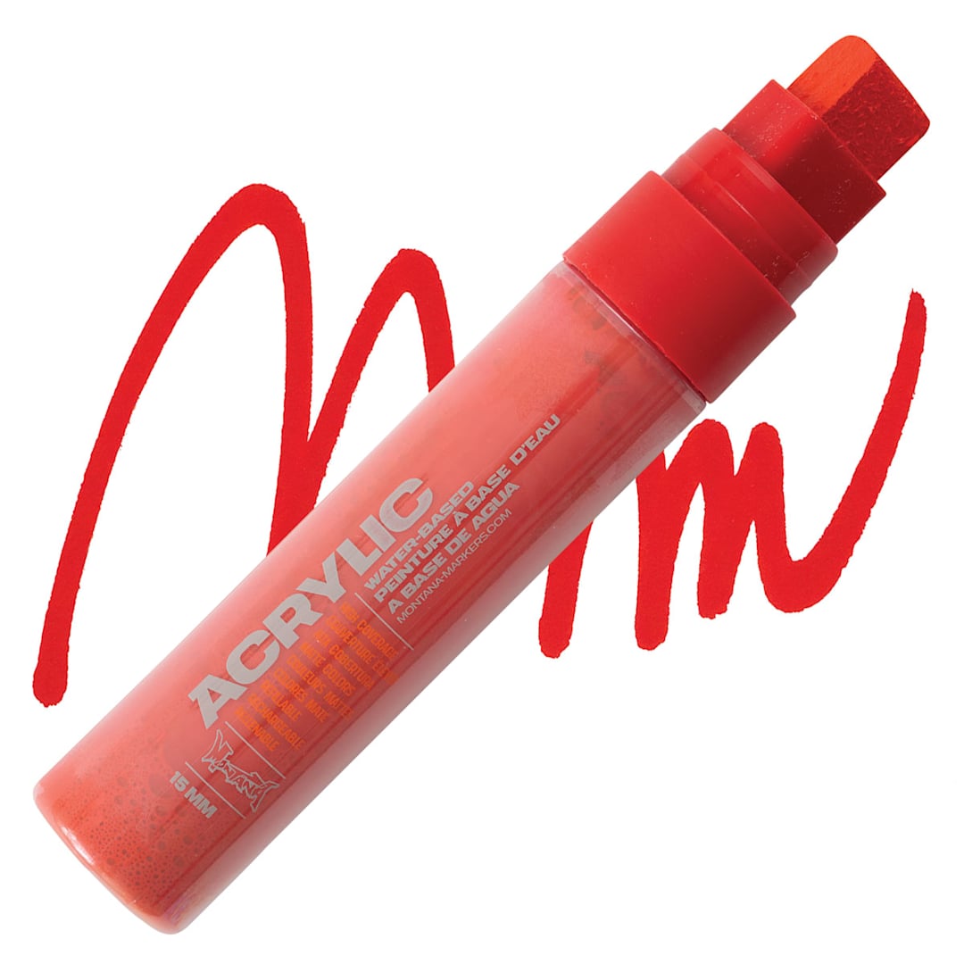 Open in modal - Montana Acrylic Marker - 15 mm Tip, Shock Red marker and swatch