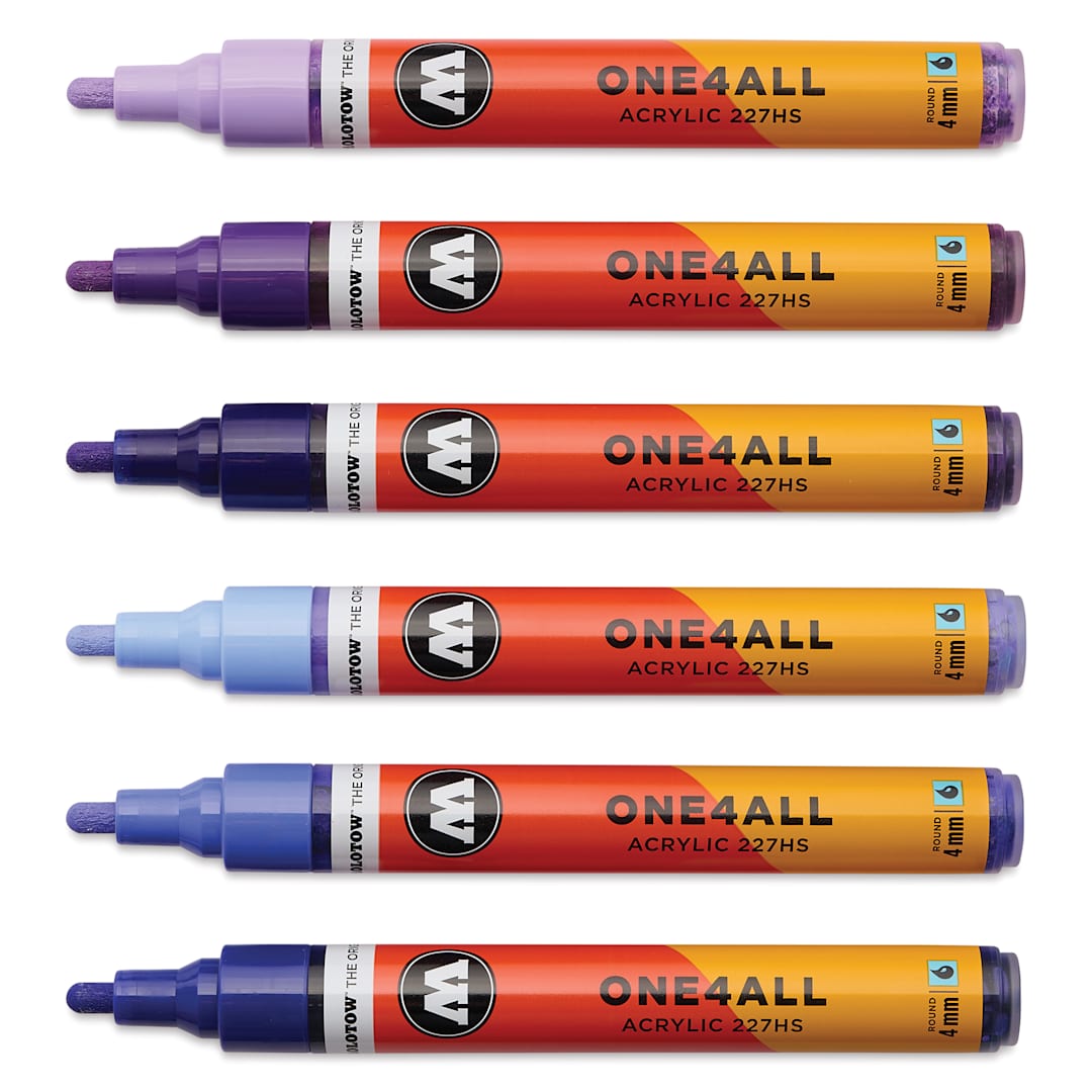 Open in modal - Molotow One4All Acrylic Markers - Set of 6, Violet Colors, 4 mm, caps off