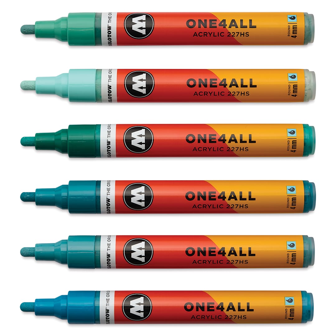 Open in modal - Molotow One4All Acrylic Markers - Set of 6, Tropical Colors, 4 mm, caps off