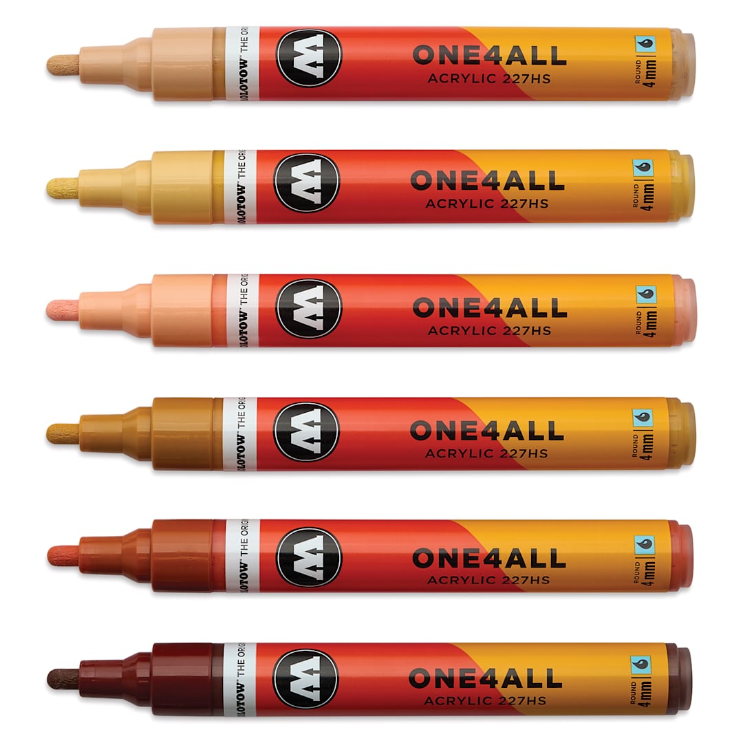Open in modal - Molotow One4All Acrylic Markers - Set of 6, Wood Colors, 4 mm, caps off