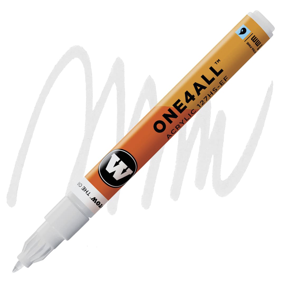 Open in modal - Molotow One4All Acrylic Marker - 1 mm Tip, Signal White, Extra Fine Tip marker and swatch