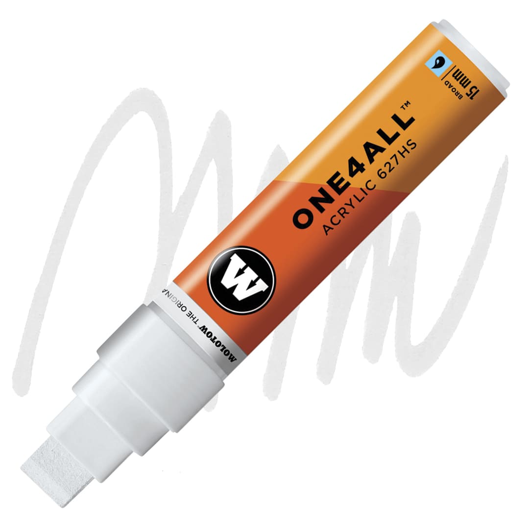 Open in modal - Molotow One4All Acrylic Marker - 15 mm Tip , Signal White, Square Tip marker and swatch