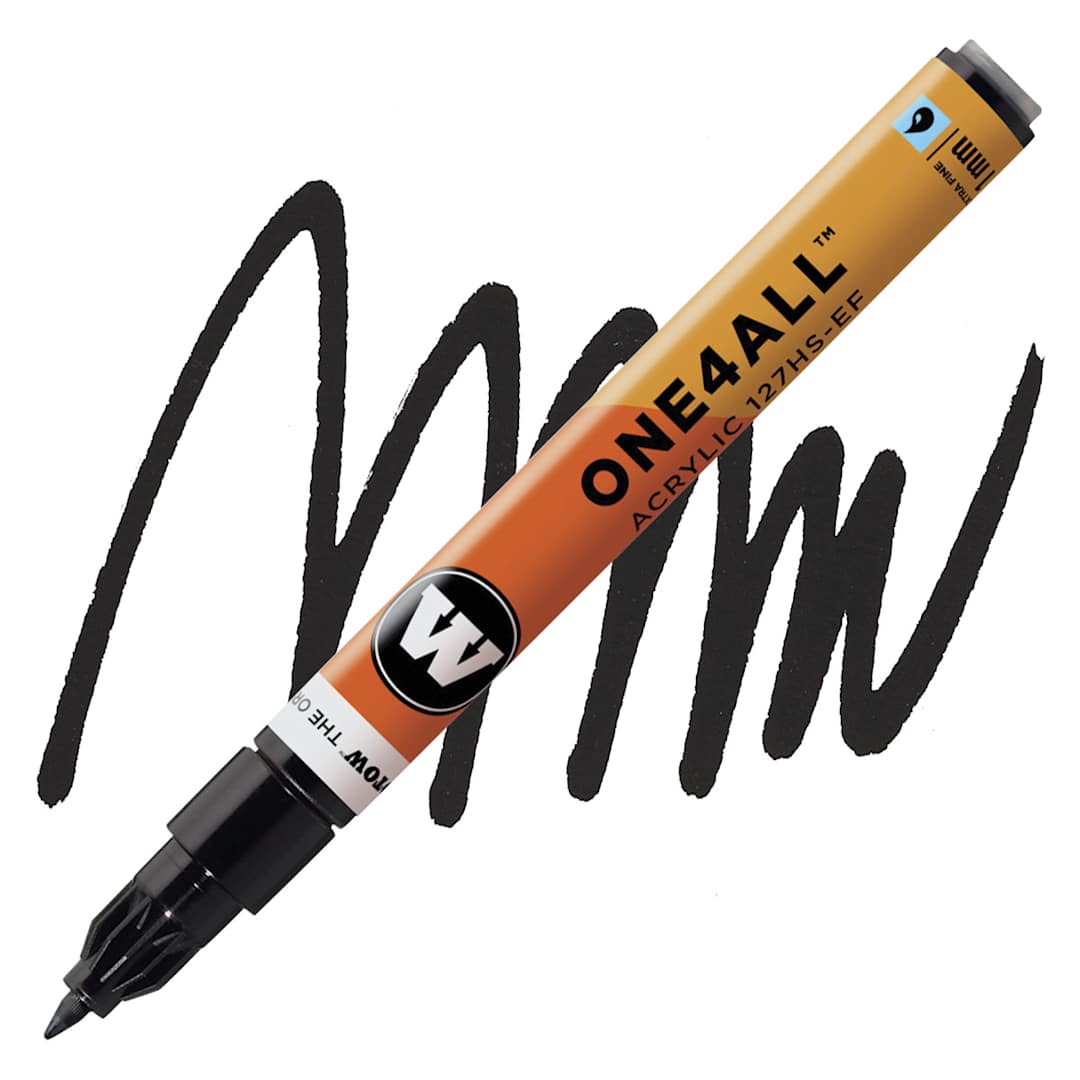 Open in modal - Molotow One4All Acrylic Marker - 1 mm Tip, Signal Black, Extra Fine Tip marker and swatch