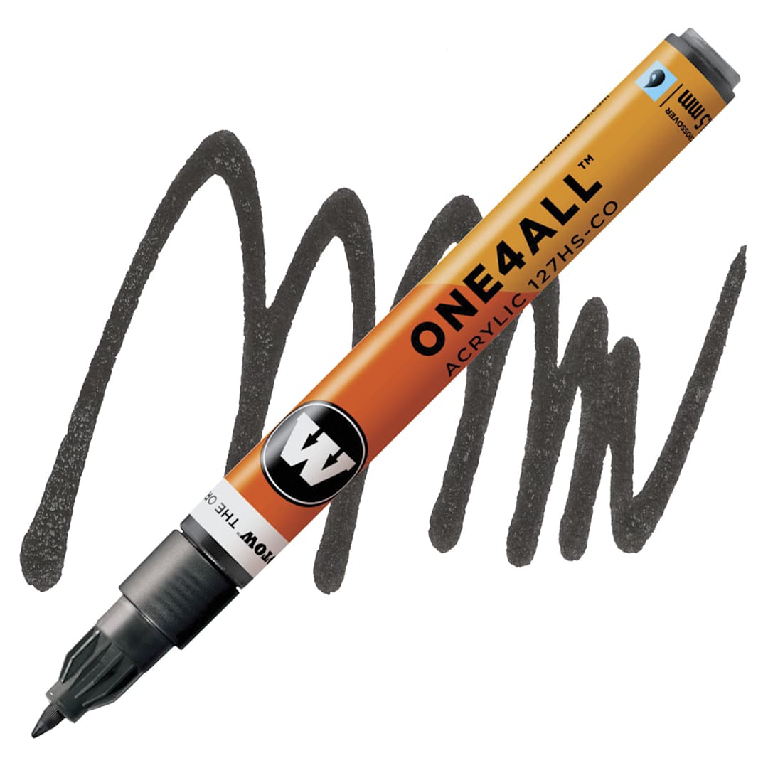 Open in modal - Molotow One4All Acrylic Marker - 1.5 mm Tip, Metallic Black marker and swatch