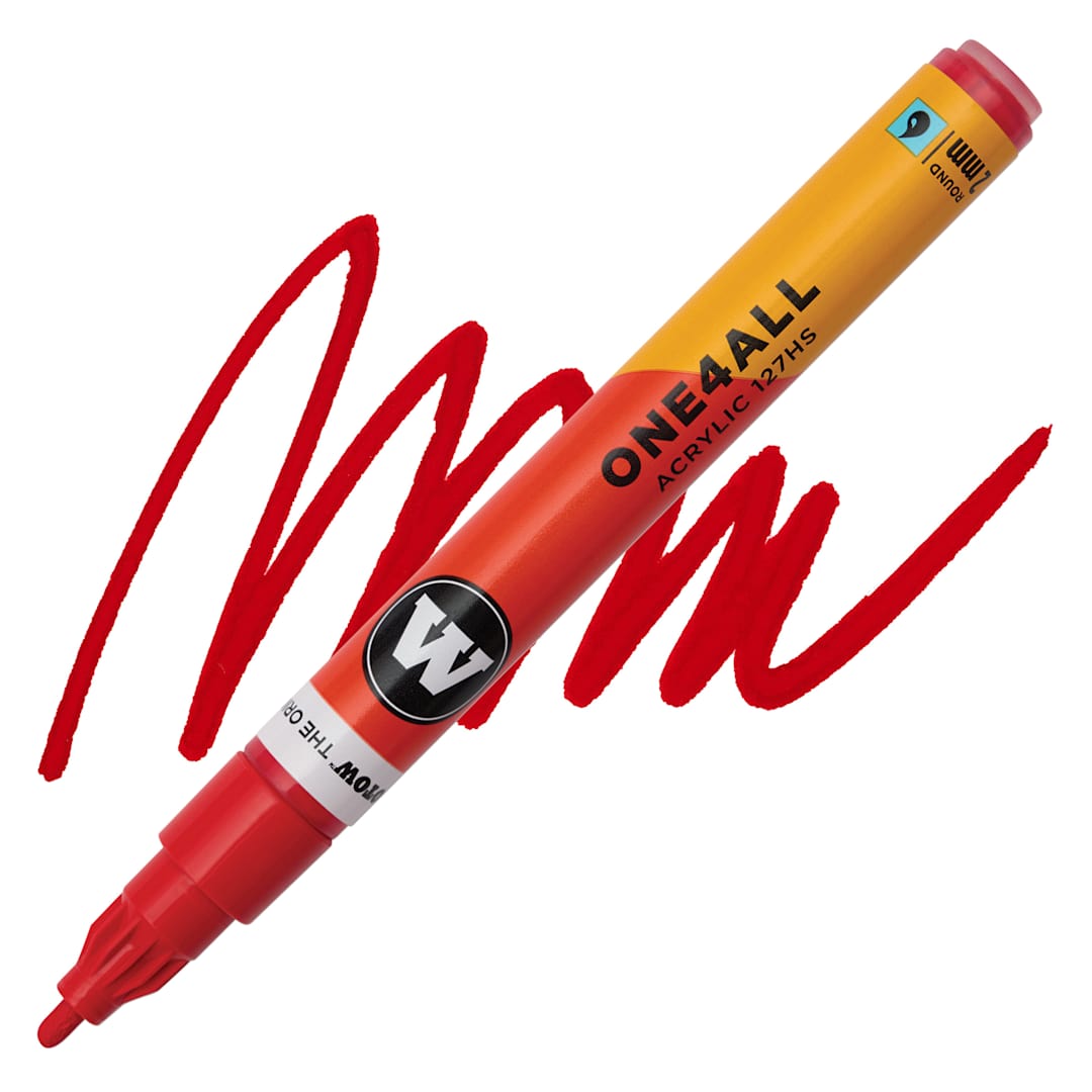 Open in modal - Molotow One4All Acrylic Marker - 2 mm Tip, Vermilion, Bullet Tip, swatch and marker