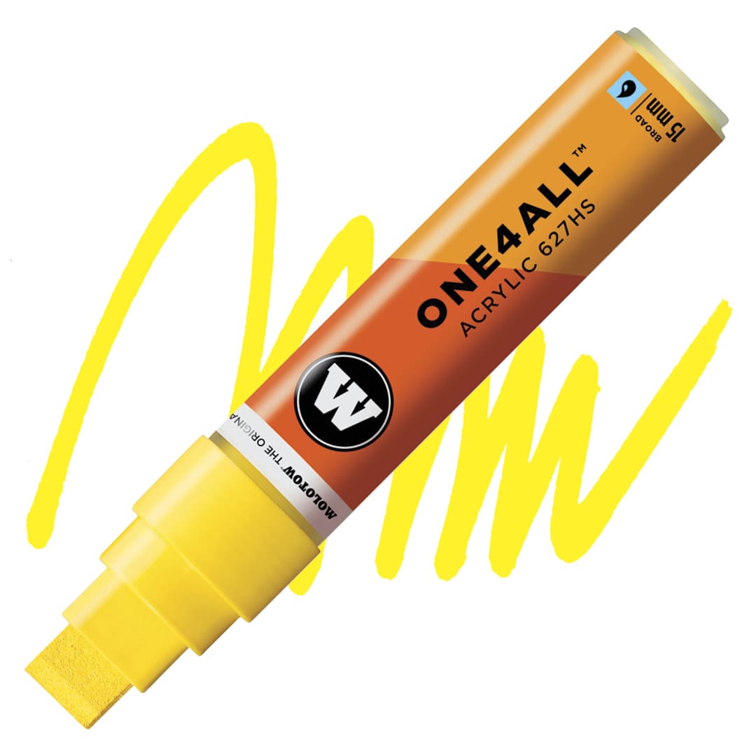 Open in modal - Molotow One4All Acrylic Marker - 15 mm Tip , Zinc Yellow, Square Tip marker and swatch