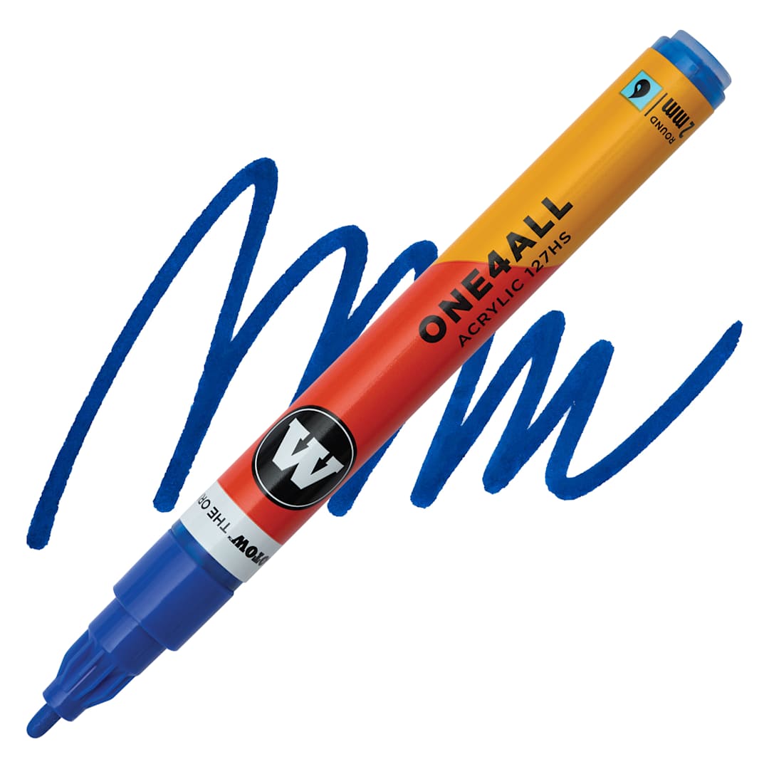 Open in modal - Molotow One4All Acrylic Marker - 2 mm Tip, Ultramarine, Bullet Tip, swatch and marker