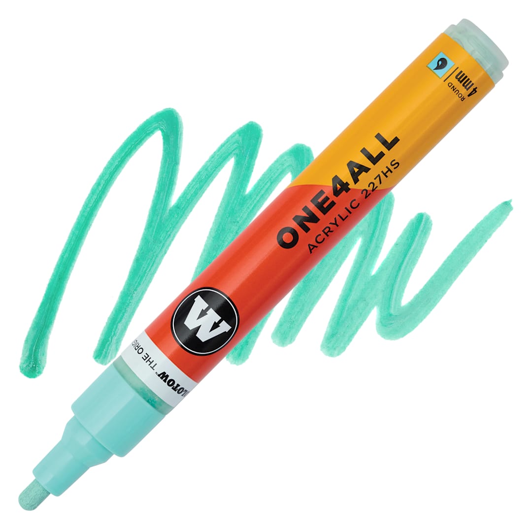 Open in modal - Molotow One4All Acrylic Marker - 4 mm Tip, Riviera Light, Bullet Tip, swatch and marker