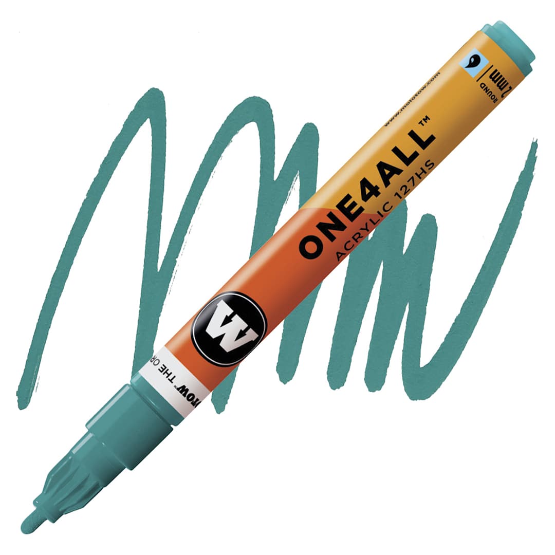 Open in modal - Molotow One4All Acrylic Marker - 2 mm Tip, Lagoon Blue, Bullet Tip marker and swatch