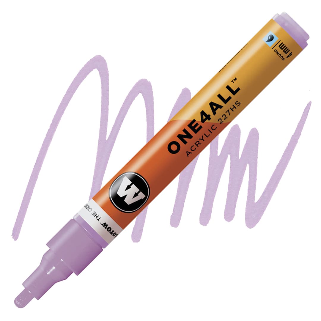 Open in modal - Molotow One4All Acrylic Marker - 4 mm Tip, Lilac Pastel, Bullet Tip marker and swatch