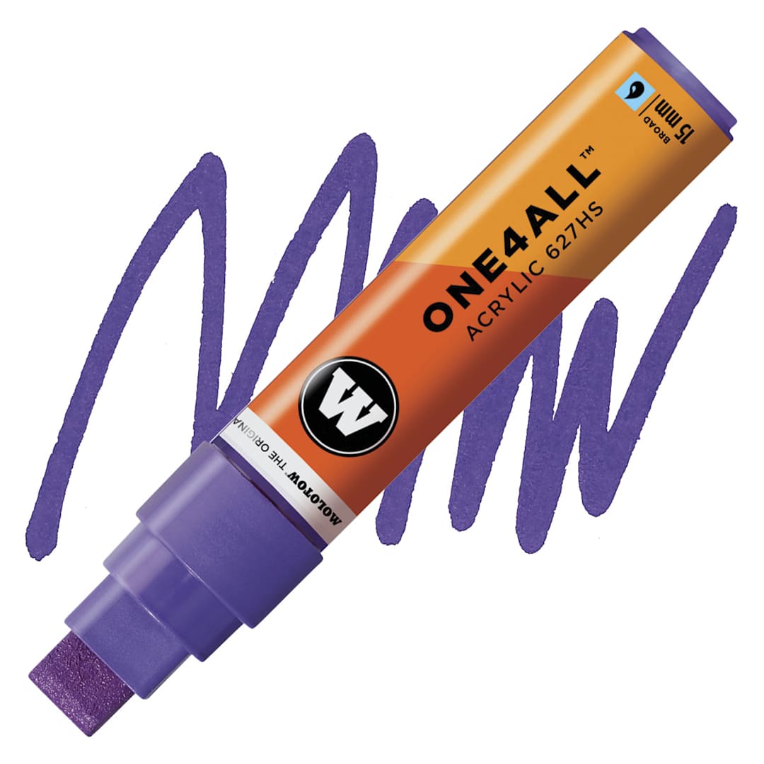 Open in modal - Molotow One4All Acrylic Marker - 15 mm Tip , Violet HD, Square Tip marker and swatch