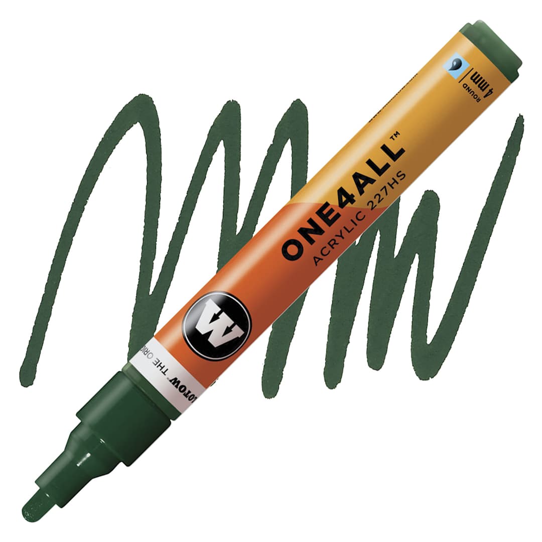 Open in modal - Molotow One4All Acrylic Marker - 4 mm Tip, Future Green, Bullet Tip marker and swatch