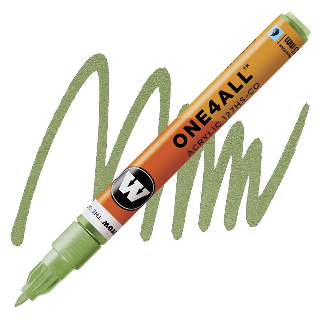 Open in modal - Molotow One4All Acrylic Marker - 1.5 mm Tip, Metallic Light Green marker and swatch