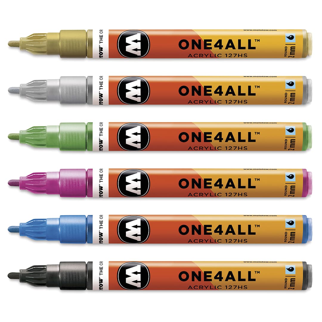 Open in modal - Molotow One4All Acrylic Markers - Metallic Colors, 2 mm, Set of 6 (out of package)