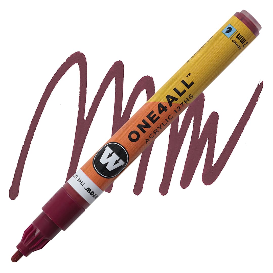 Open in modal - Molotow One4All Acrylic Marker - 2 mm Tip, Burgundy, Bullet Tip marker and swatch