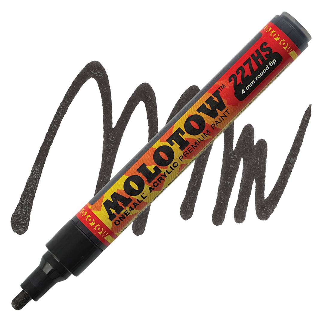 Open in modal - Molotow One4All Acrylic Marker - 4 mm Tip, Metallic Black, Bullet Tip marker and swatch