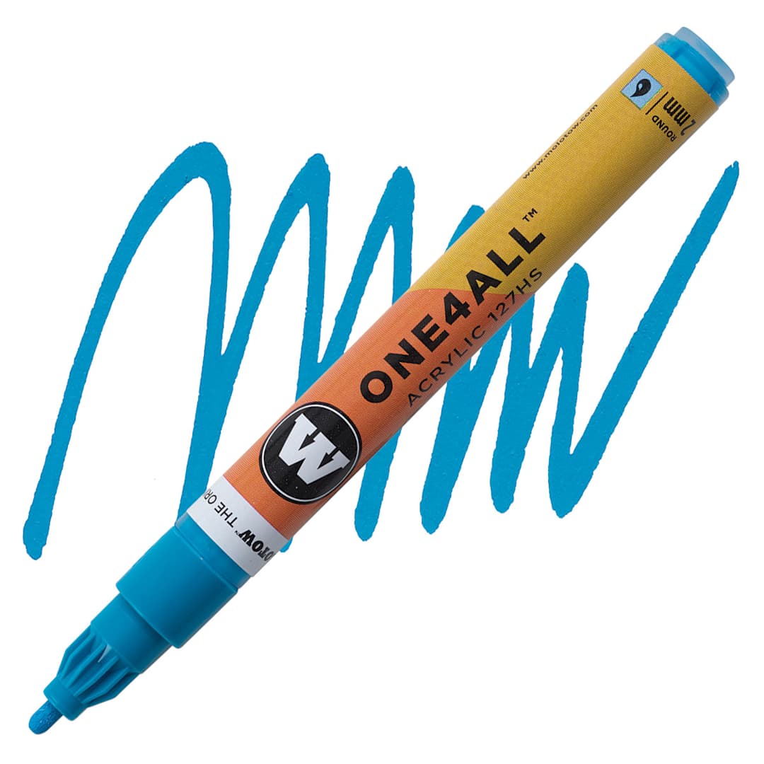 Open in modal - Molotow One4All Acrylic Marker - 2 mm Tip, Shock Blue Middle, Bullet Tip marker and swatch