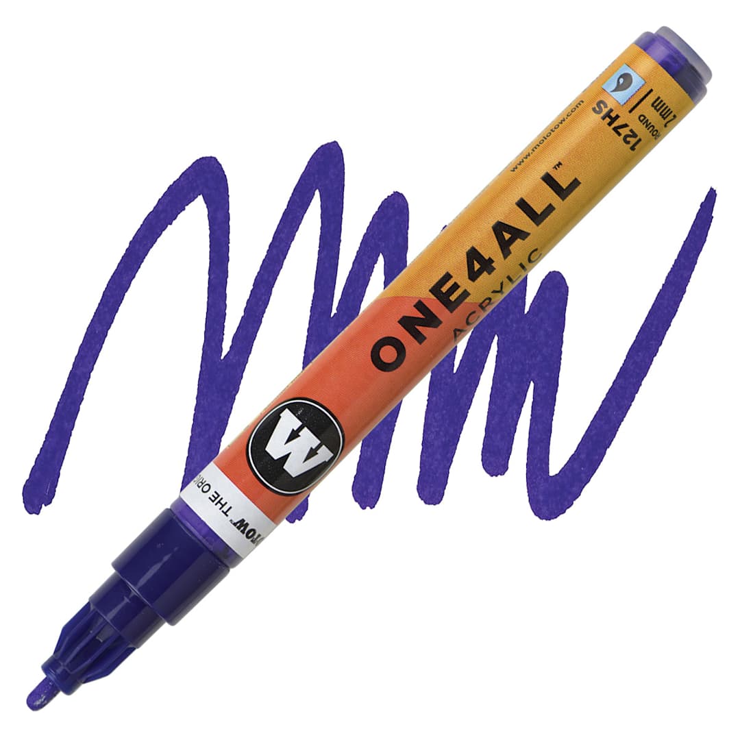 Open in modal - Molotow One4All Acrylic Marker - 2 mm Tip, Violet Dark, Bullet Tip marker and swatch