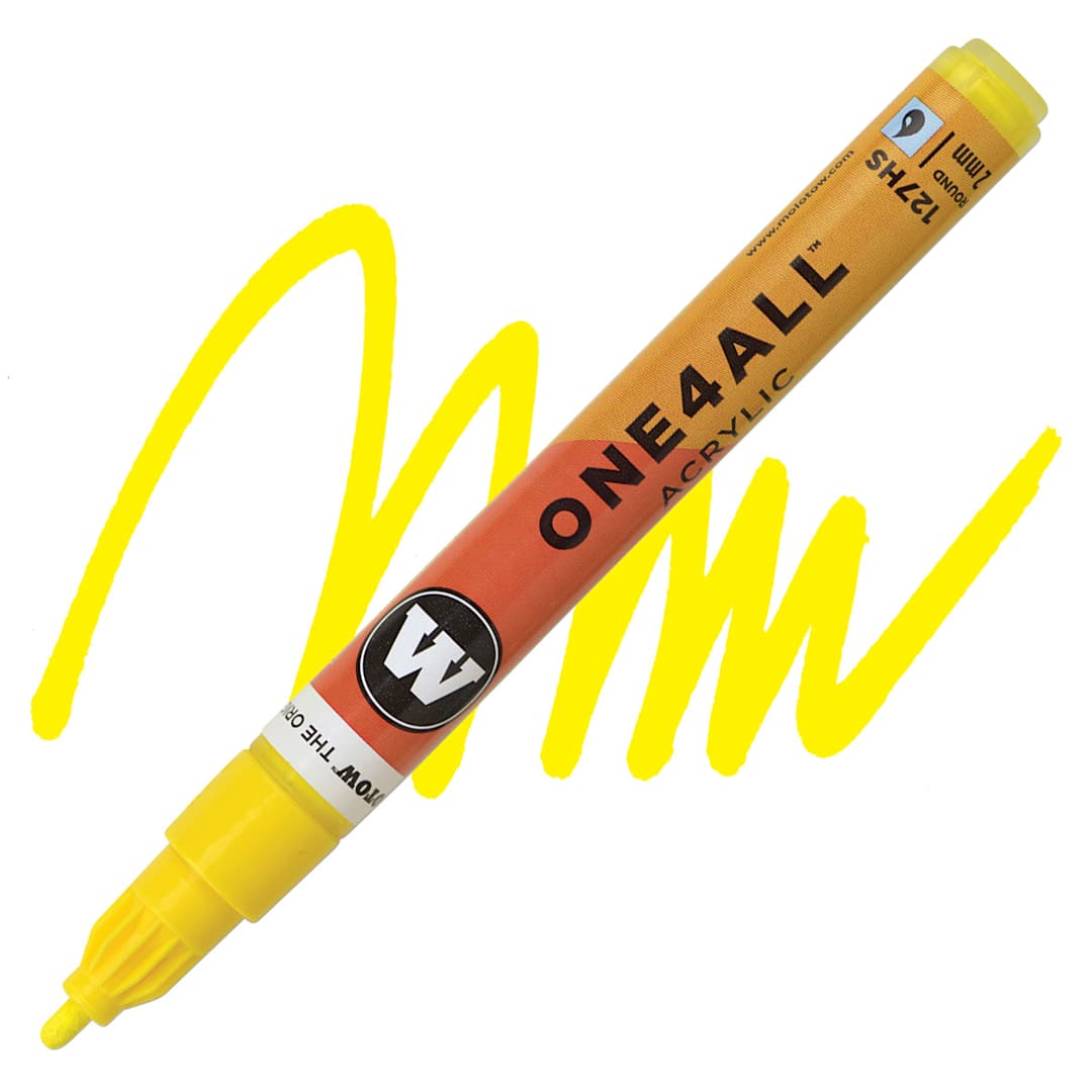 Open in modal - Molotow One4All Acrylic Marker - 2 mm Tip, Zinc Yellow, Bullet Tip marker and swatch