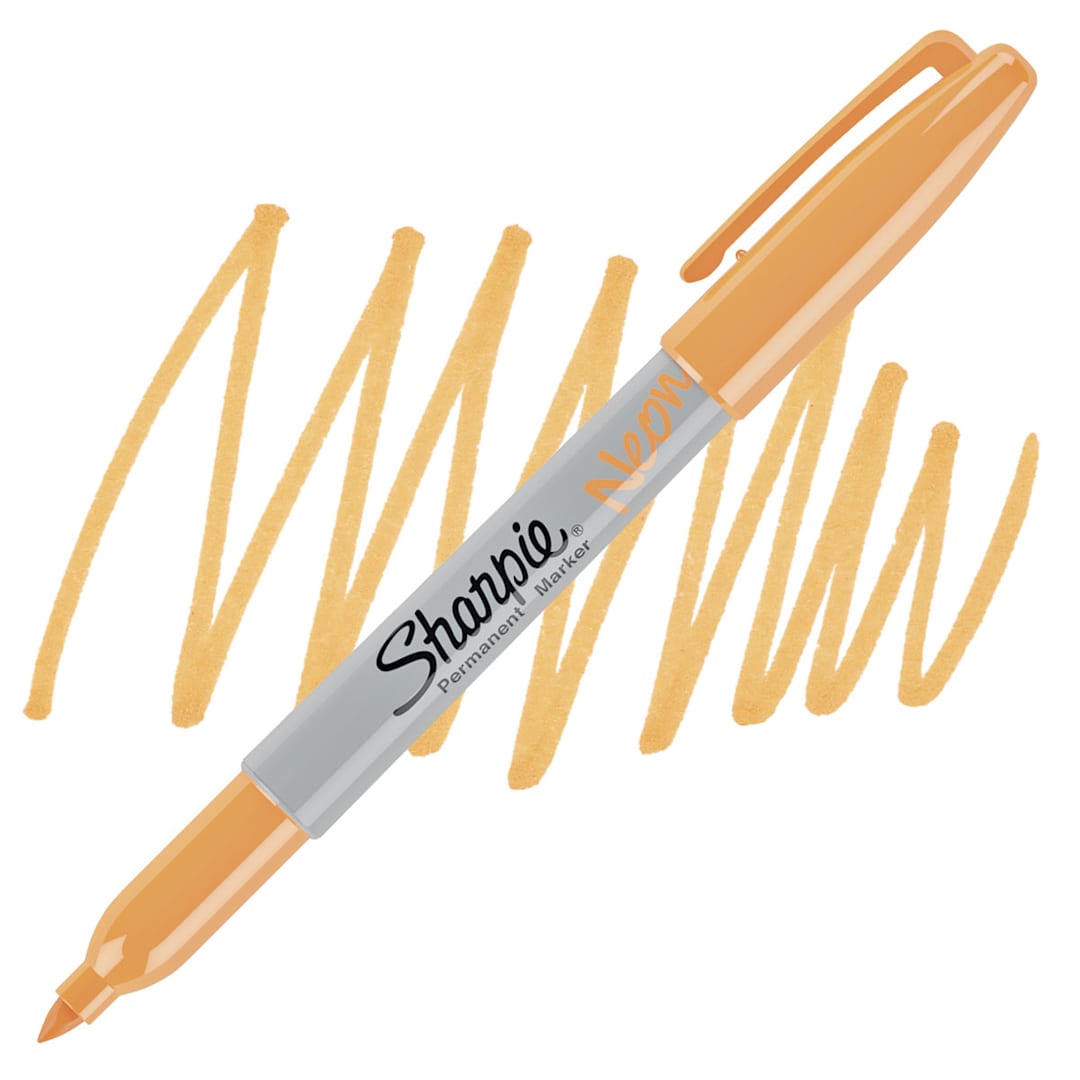 Open in modal - Sharpie Neon Marker - Neon Orange, Fine Tip marker and swatch