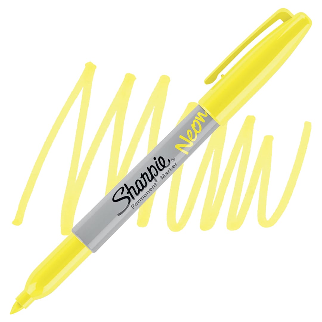 Open in modal - Sharpie Neon Marker - Neon Yellow, Fine Tip marker and swatch