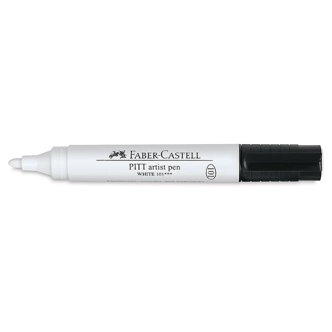 Open in modal - Faber-Castell Pitt Big Brush Artist Pen - White Pen shown open and horizontally
