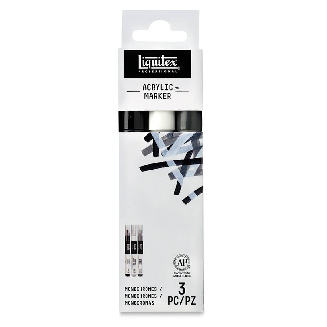 Open in modal - Liquitex Paint Markers - Monochromes, Set of 3, front of the packaging