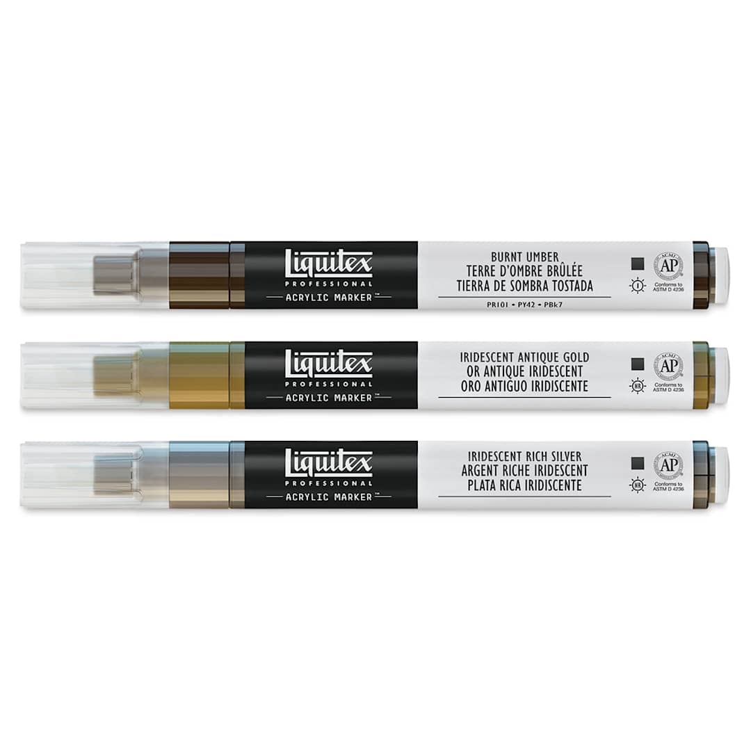 Open in modal - Liquitex Paint Marker - Iridescent Colors, Set of 3, laid out