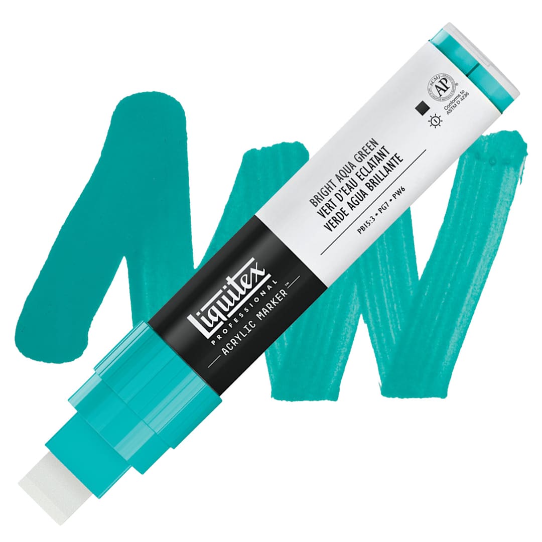Open in modal - Liquitex Paint Marker - Bright Aqua Green, 15mm Tip marker and swatch