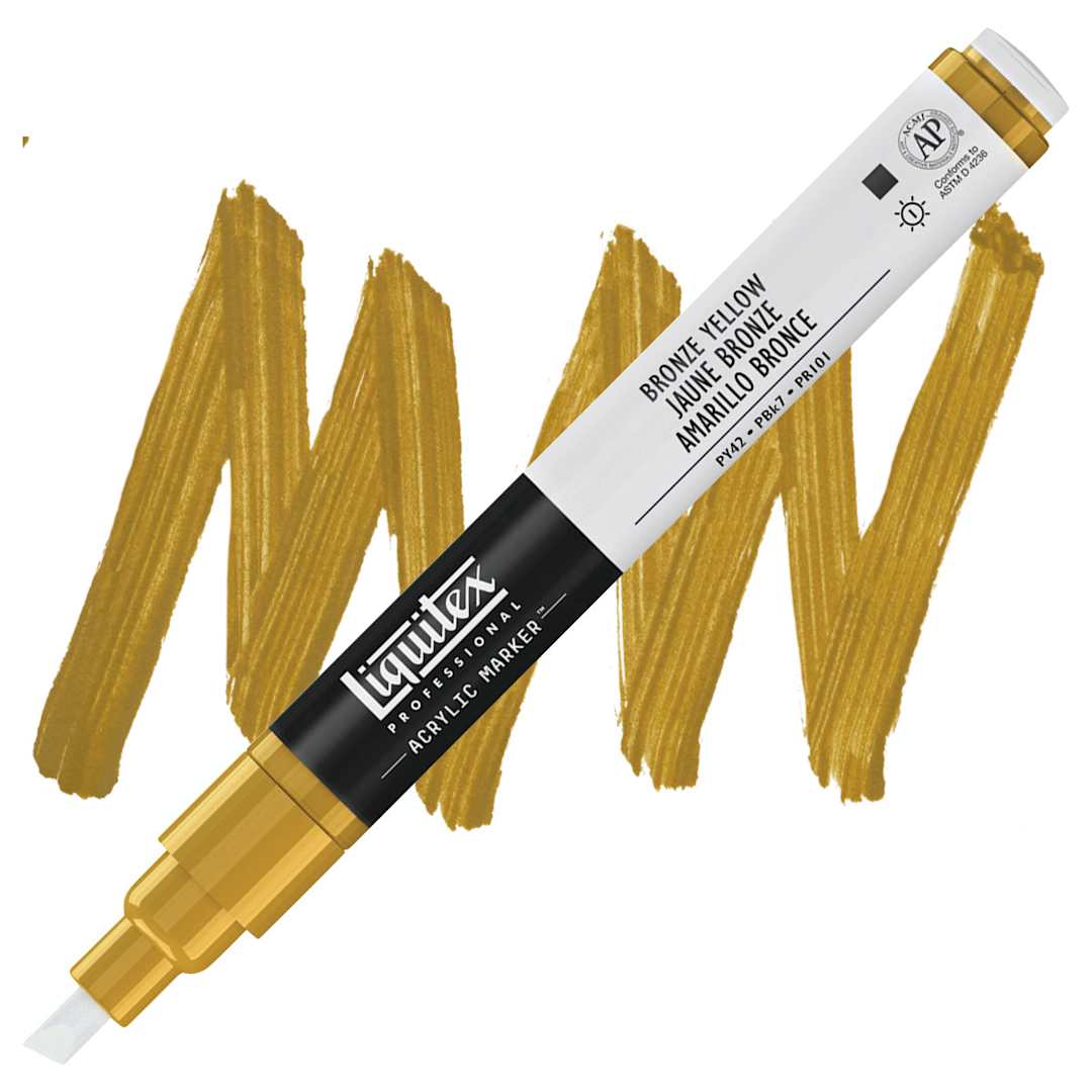 Open in modal - Liquitex Paint Marker - Bronze Yellow, 2mm Tip marker and swatch